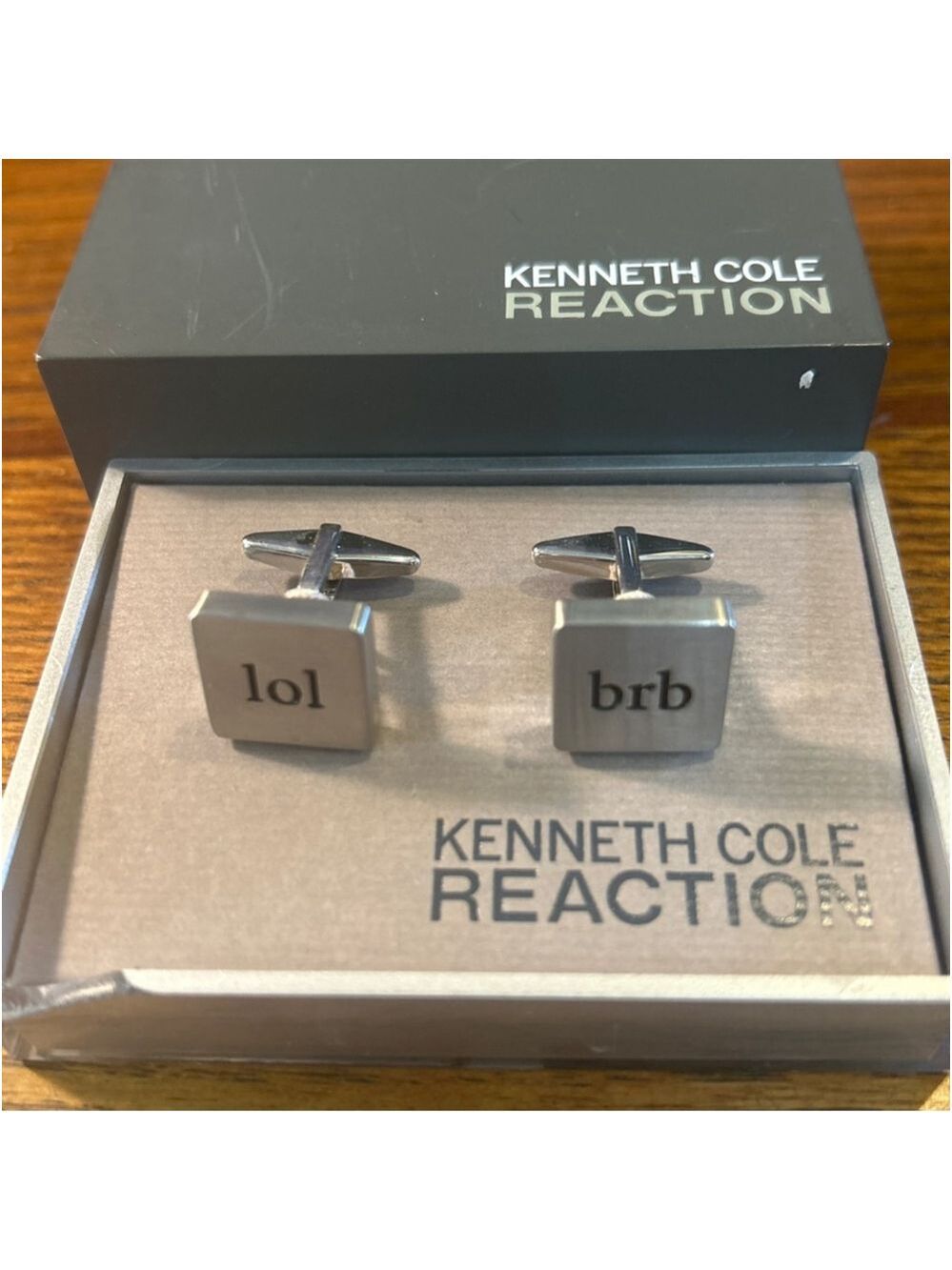 Men's Kenneth Cole Reaction Silver 'lol brb' Cuff Links One Size